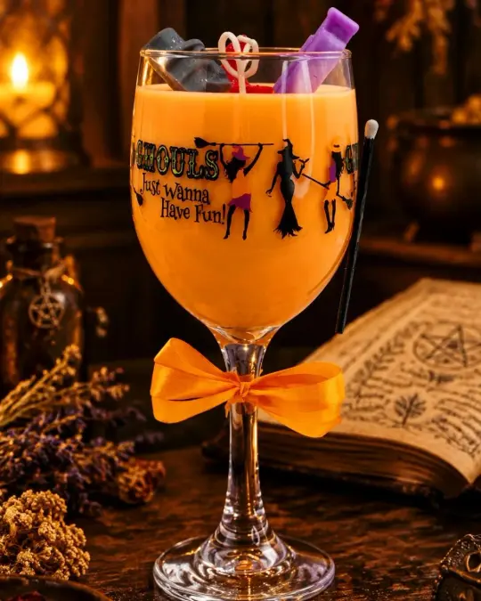 Artisan One Moon Flame Midnight Coven Spritz Halloween Wine Glass 12oz Candle