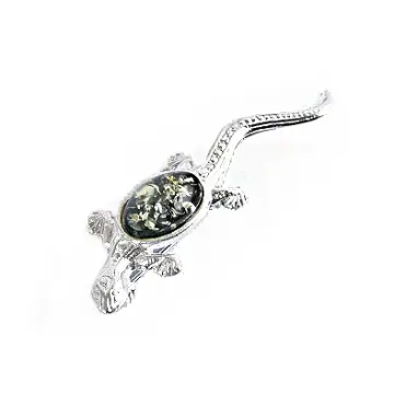 Green Amber Lizard Pin