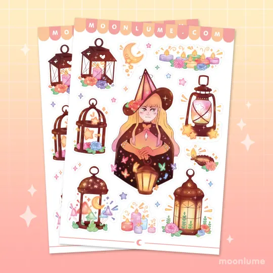 Lantern Lights & Witch - matte vinyl sticker sheet