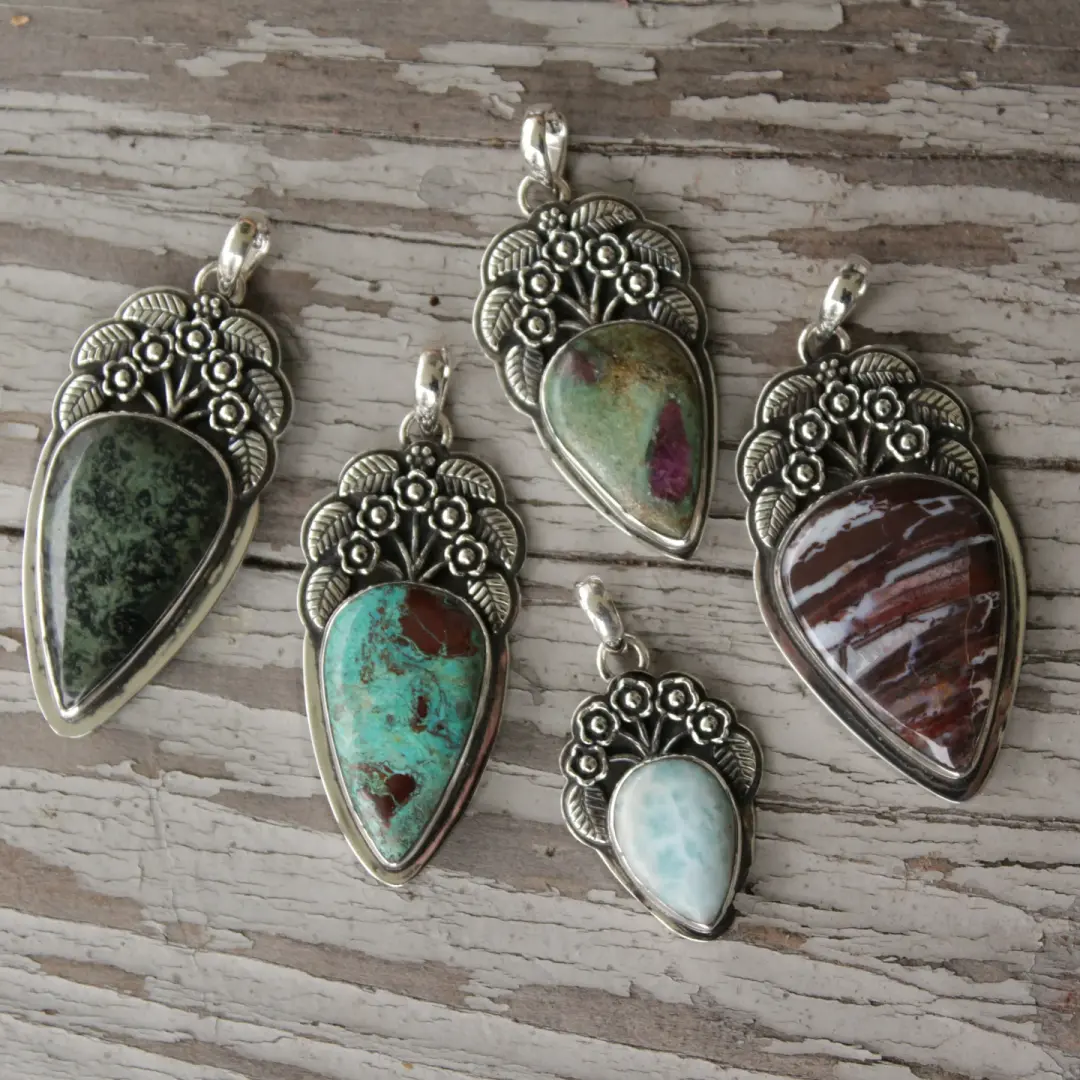 Wild Roses - Gemstone Pendants in Sterling Silver