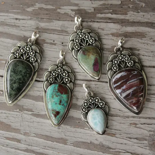 Wild Roses - Gemstone Pendants in Sterling Silver