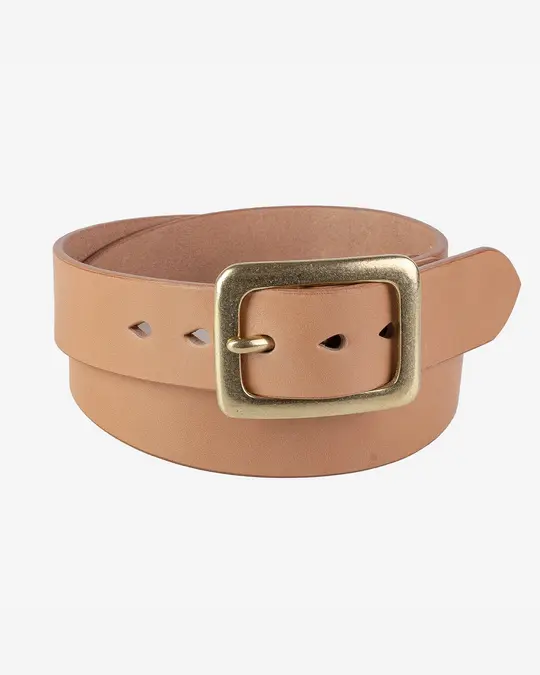 Heavy Duty "Tochigi" Leather Belt with Brass Garrison Buckle - Natural