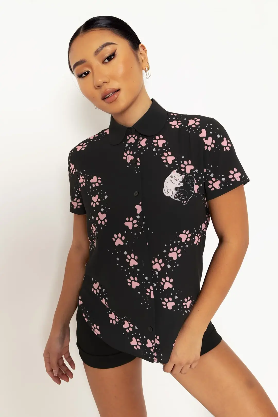 Yin Cat Yang Cat Cute As A Button Shirt