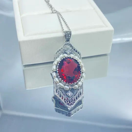 Ruby Red Pendant, Art Deco 1930's Jewelry #P156 - Ready to Ship