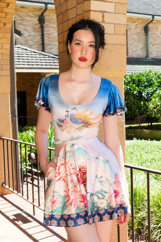 Golden Phoenix Flouncy Scoop Skater Dress