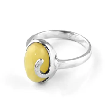 Oval with Silver Accent Butterscotch Amber Ring
