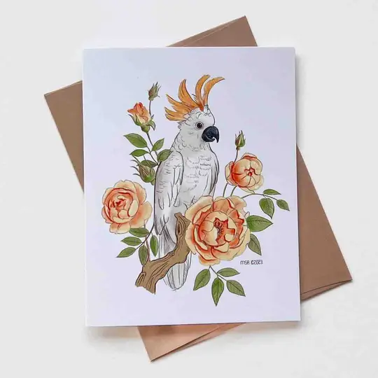 Cockatoo and Roses Greeting Card