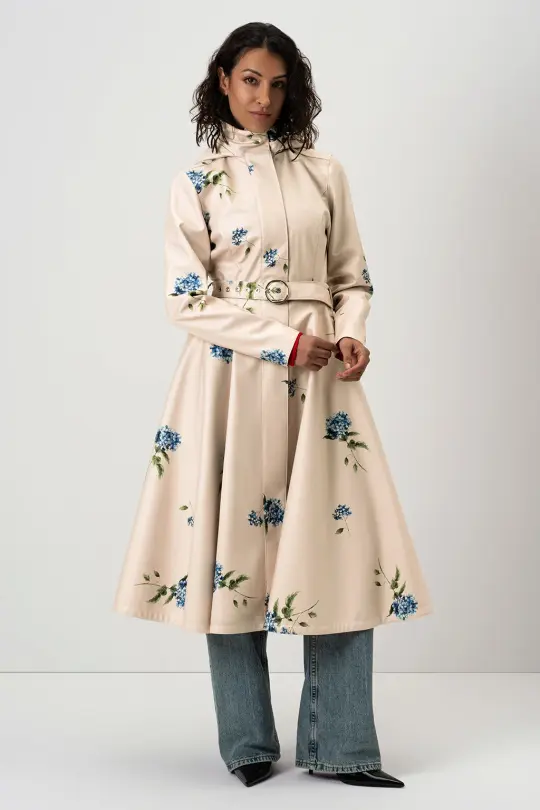 Fit and Flare Coat with A-Line Skirt in Beige | Gentle Bloom