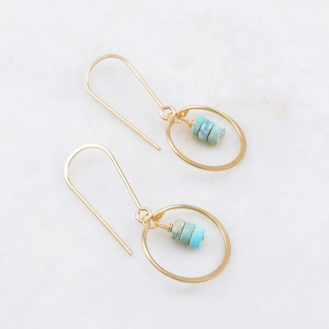 Petite Circle Gem Drop Earrings in Turquoise