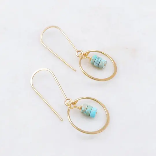 Petite Circle Gem Drop Earrings in Turquoise
