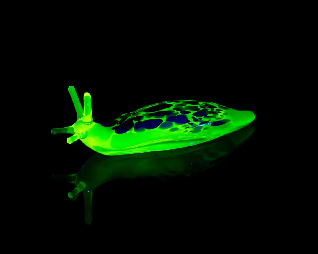 Uranium Glass Slug Figurine Glowing Vaseline Glass Animal Handmade Lampwork UV Reactive Art Decor