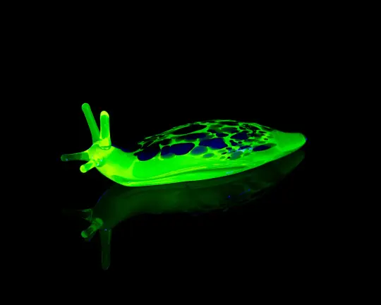 Uranium Glass Slug Figurine Glowing Vaseline Glass Animal Handmade Lampwork UV Reactive Art Decor