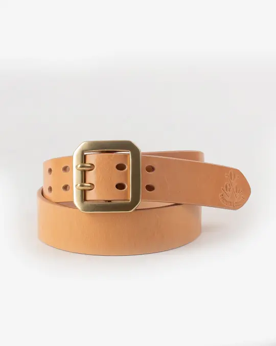 OGL Double Prong Garrison Buckle Leather Belt - Natural