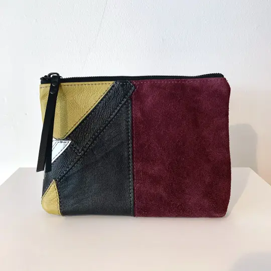 Black, Deep Indian Red, Chartreuse  Color Block Essentials Bag - Reclaimed Leather