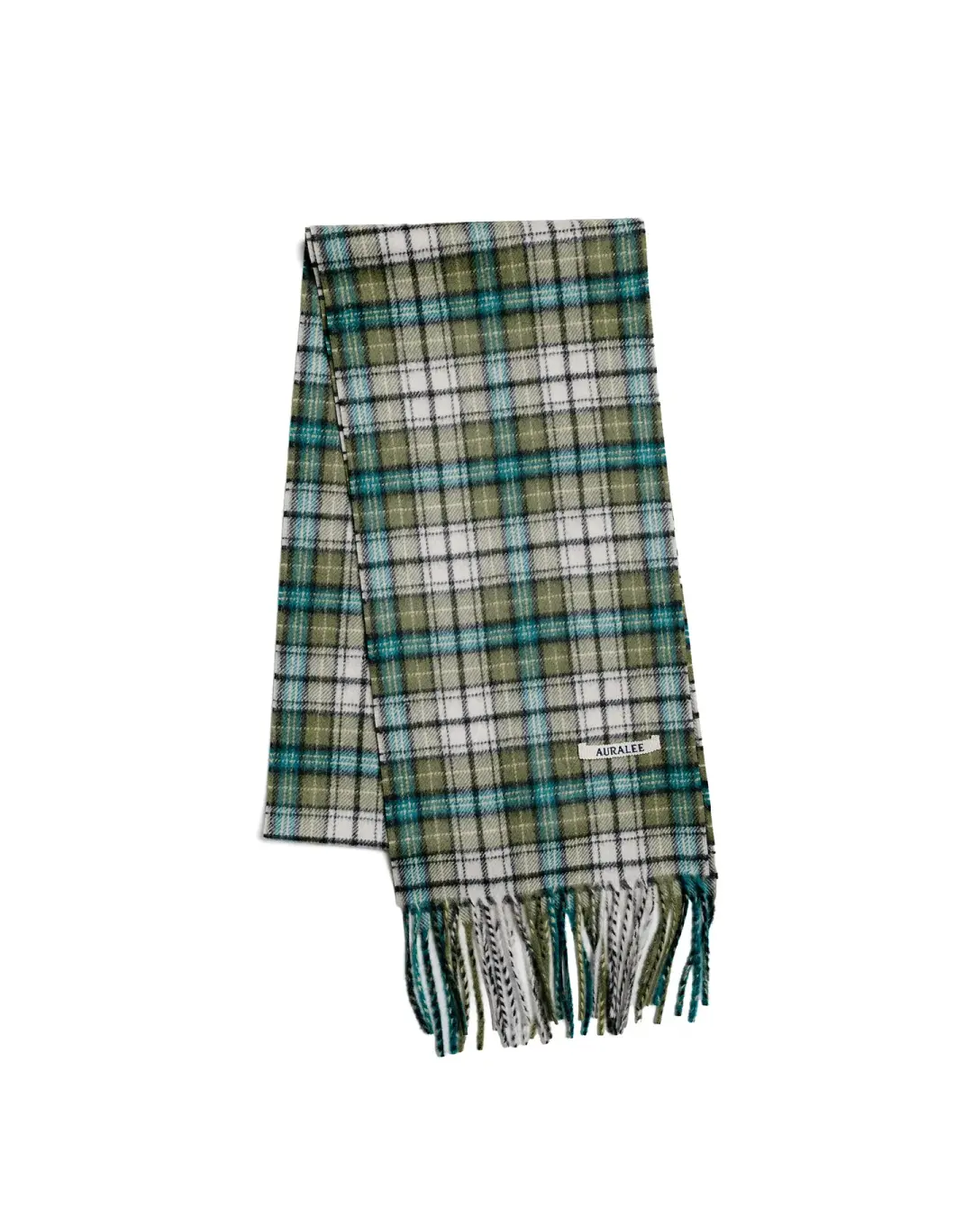 Auralee Cashmere Check Long Stole Moss Green Check