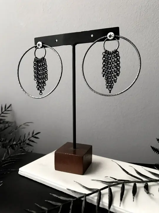 Hand-forged Silver Hoop Earrings with Fringe