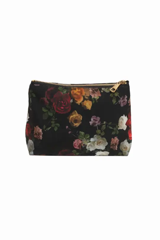 Black Makeup Bag with Floral Print | Rose Garden