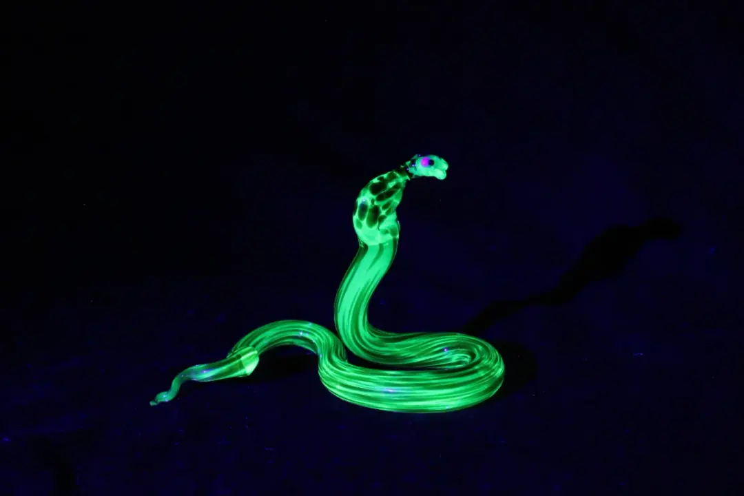 Uranium Glass Cobra Figurine — Glowing Snake Art in Jar