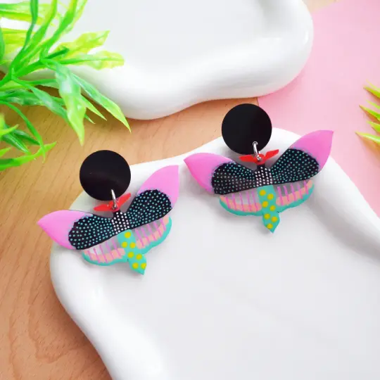 Pastel and Black Butterfly Resin Earrings, Laser Cut Acrylic Jewelry