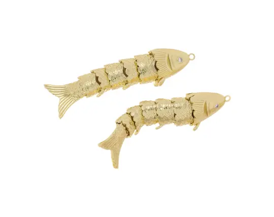 Gold Twirling Large Fish Charm with CZ For Jewelry, CPGFish