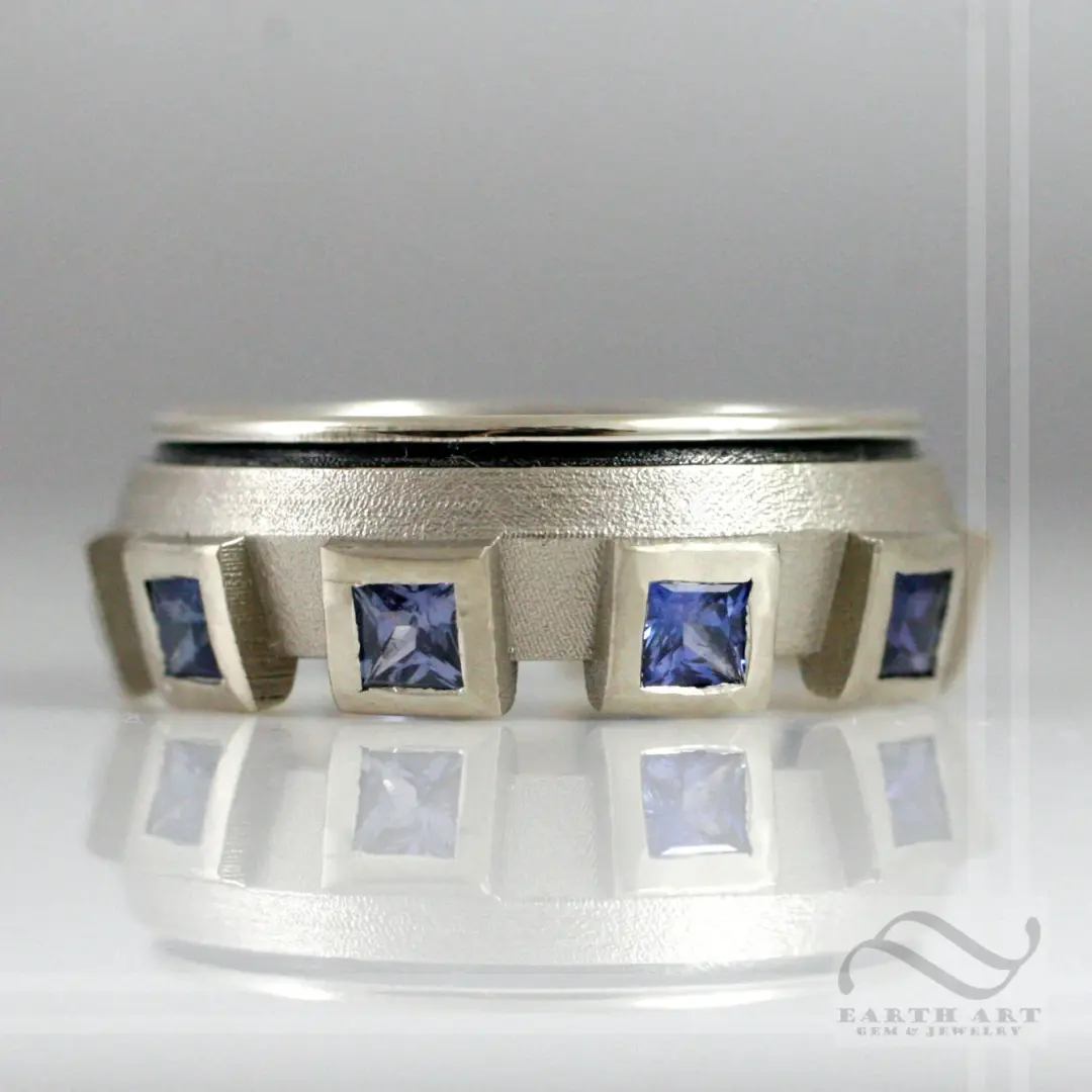 Mens Starship Ring - A Sapphire and white gold wedding band