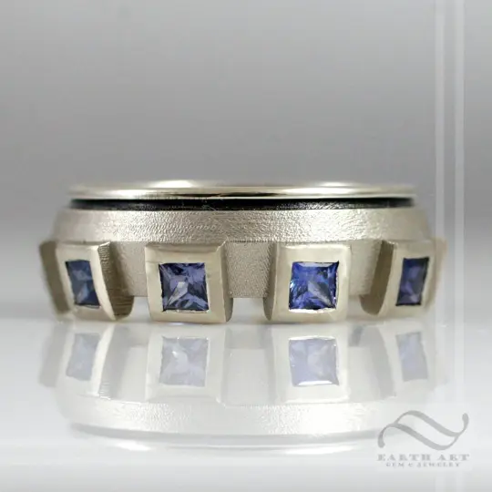 Mens Starship Ring - A Sapphire and white gold wedding band
