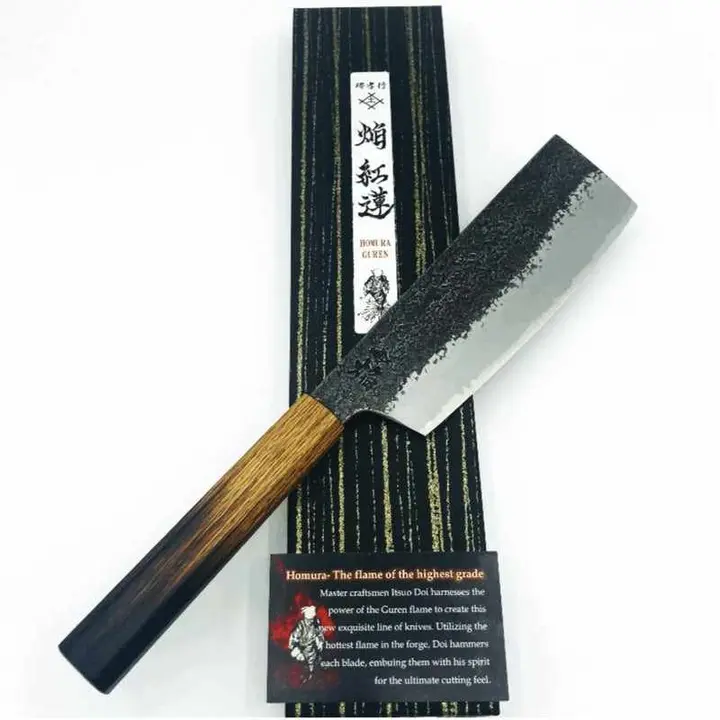 Sakai Takayuki Itsuo Doi Guren Aogami #2 180mm Nakiri With Burnt Oak Wa Handle