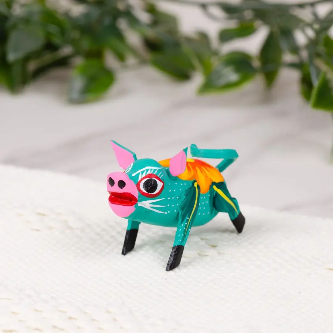 Hand Painted Piglet Wooden Figurine