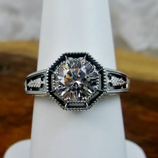 Eiffel Ring, Size 9, White Cubic Zirconia, Art Deco Jewelry #D240 - Ready to Ship