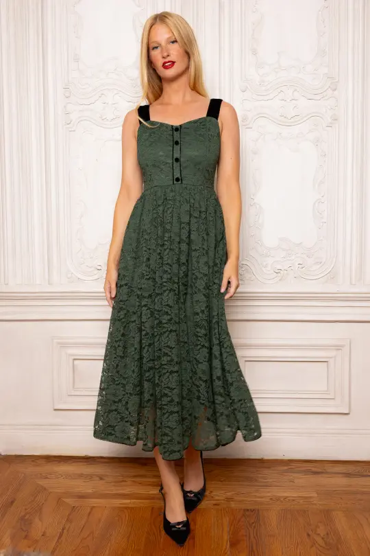 Penny Tank Midi Dress in Green Lace