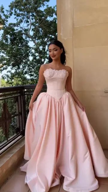Silky Satin Sweet Corset Prom Gown , Pink Women's Maxi Evening Dress Birthday Dress RS2663