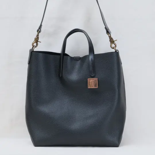 Large Hex Two-way Tote in pebbled black