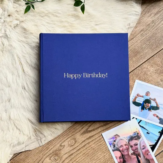 Indigo Blue 'Happy Birthday' Photo Album – Hand-Bound with Gold Foil