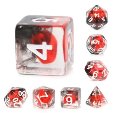 Flame Skull Dice Set – 7-Piece Red Skull Black Smoke DnD Dice