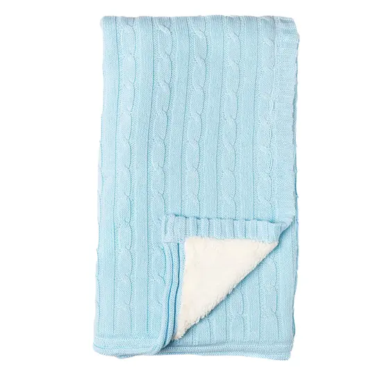 Baby Mode Signature Baby Boys and Baby Girls Cotton Cable Knit Sherpa Baby Blanket, Blue