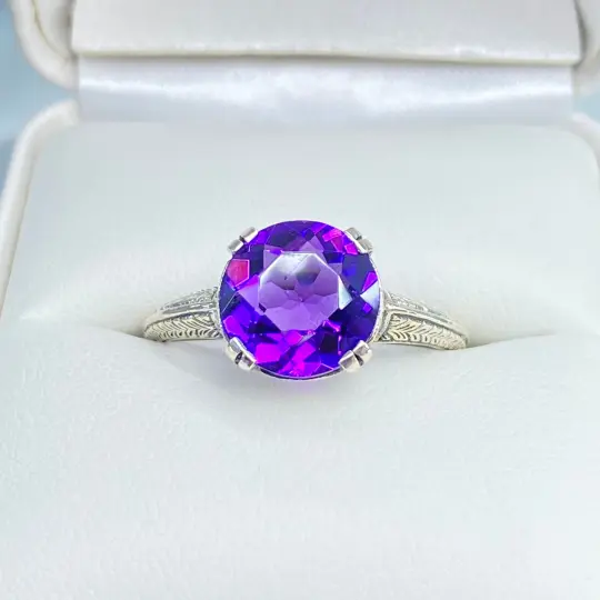 Natural Amethyst Ring, Size 12, Button Ring, Art Deco 1930's Style Jewelry, #D12 - Ready to Ship