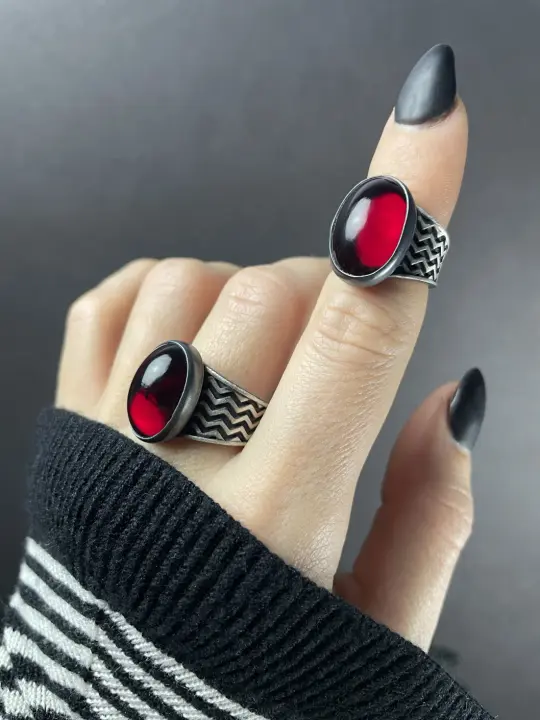 Red Oval Glass Firewalk Ring