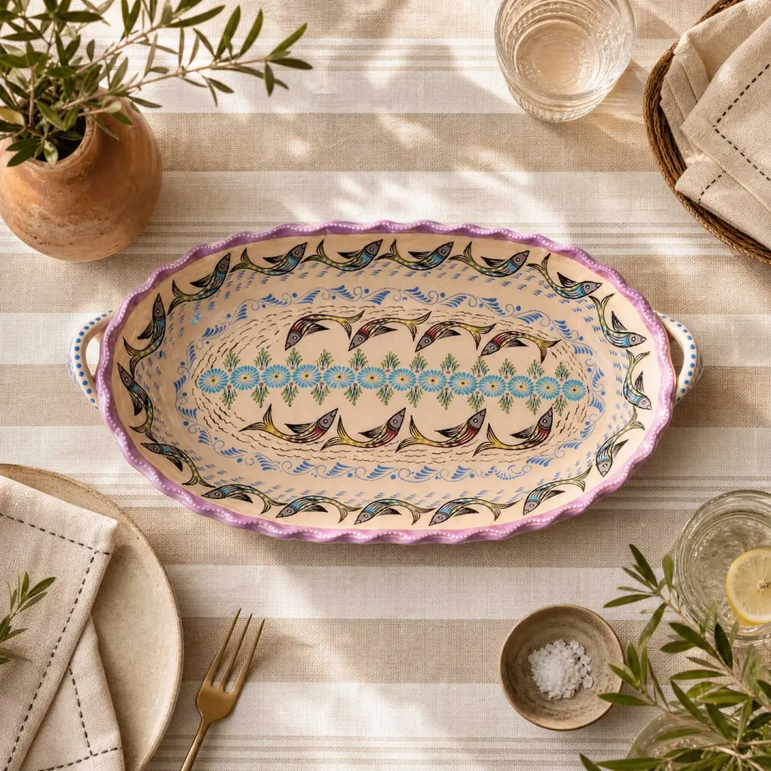 Peces de Capula Scalloped Rim Elongated Oval Tray