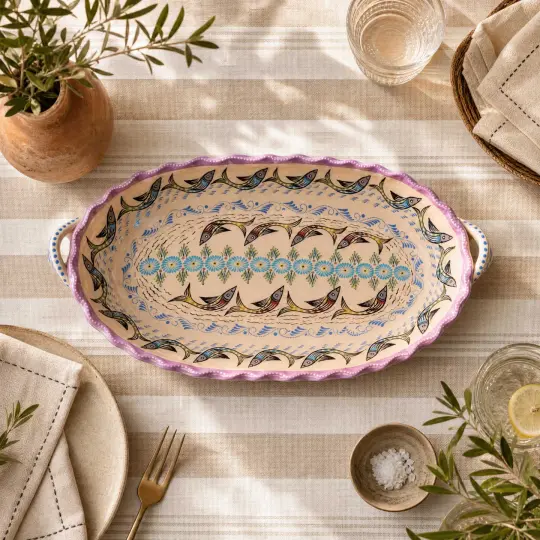 Peces de Capula Scalloped Rim Elongated Oval Tray