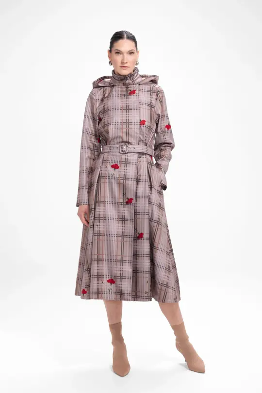Double Breasted Women's Coat with Front Pleats in Beige | Blush of the Crown