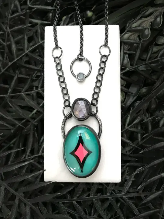 Blue Raspberry Glowing Pendant with Quartz and Sapphire