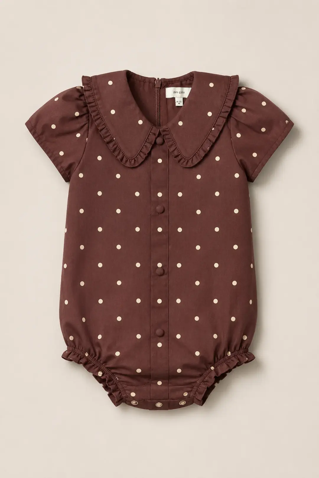 Baby Kit Romper in Warm Cocoa Dainty Dot