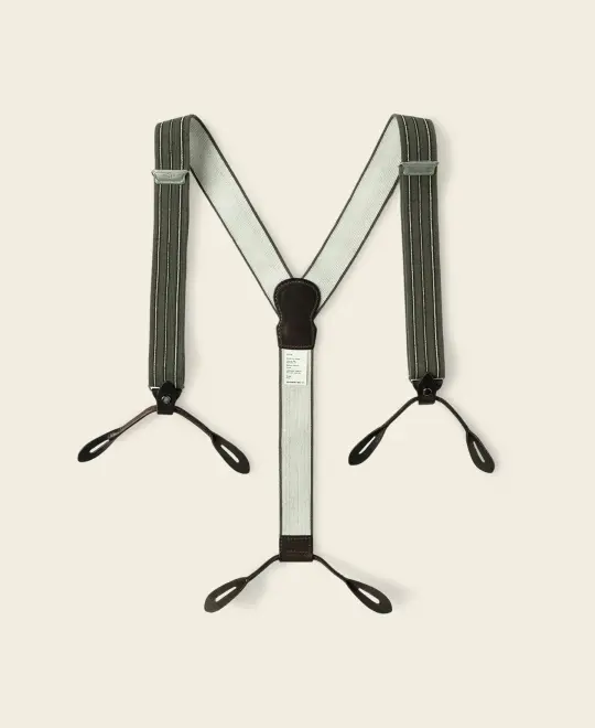 Vintage Striped Y-Back Button-On Suspenders – Olive