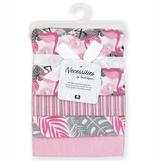 necessities by tendertyme Baby Boys and Baby Girls 4 Piece Tropical Prints Receiving Blankets, Pink