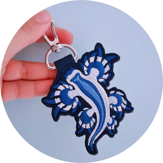 Blue Sea Slug Embroidered Keychain