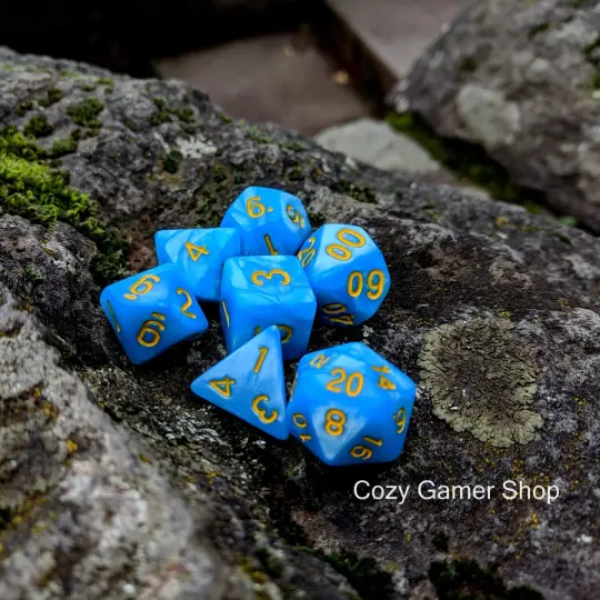 Crystal Blue Lake Dice Set – Pearly Marble Blue Acrylic