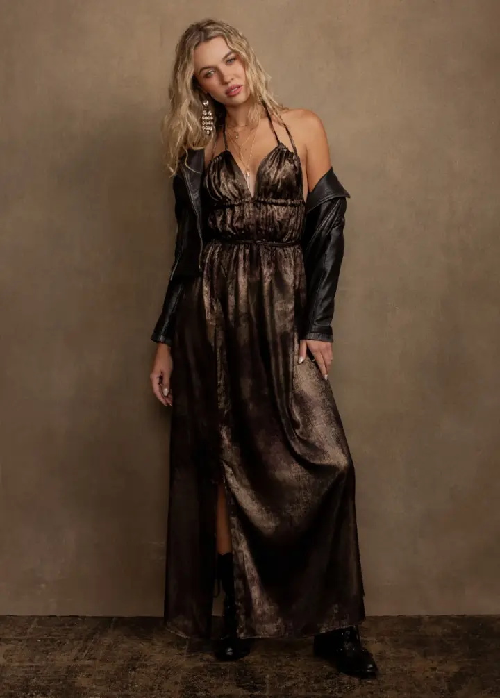 Gail Dress in Bronze/Brown