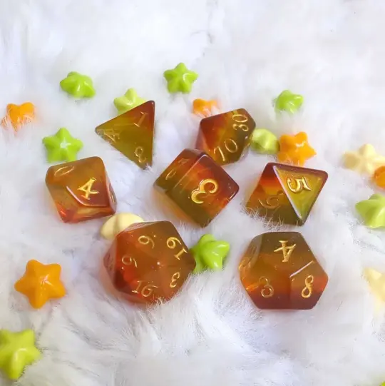 Autumn Sparkles Dice Set – 7-Piece Fall Glitter DnD Dice | Fennek & Finch