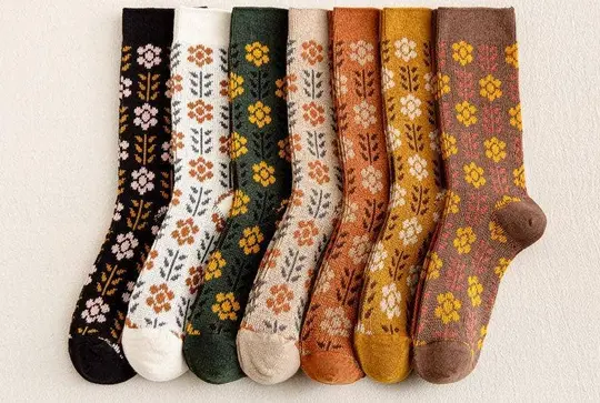 Vintage flower print mid-calf socks