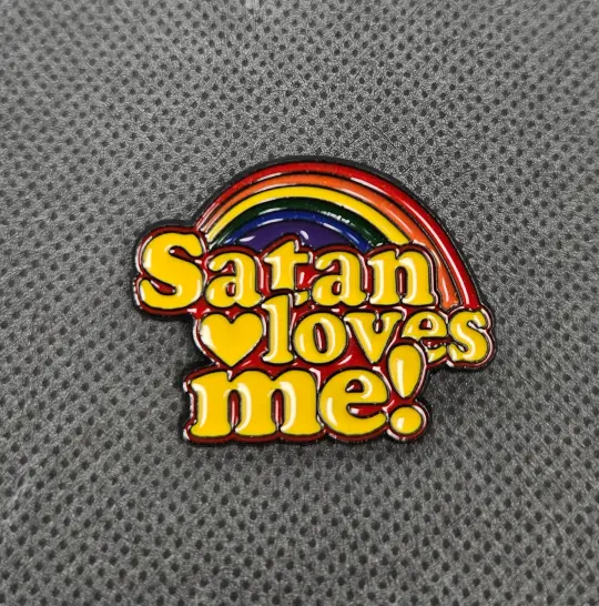 Satan loves me enamel pin, collector pin, battle jacket pin